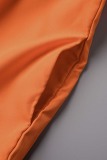 Orange Casual Solid Patchwork Turndown Collar Regular Romper