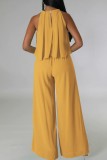 Yellow Casual Solid Basic O Neck Sleeveless Two Pieces