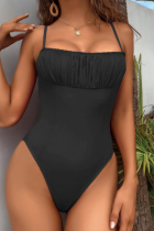 Black Sexy Solid Backless Swimwears (With Paddings)