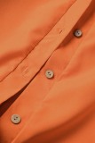 Orange Casual Solid Patchwork Turndown Collar Regular Romper