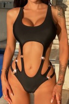Black Sexy Solid Hollowed Out Backless Swimwears (With Paddings)