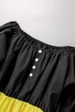 Black Casual Solid Patchwork Square Collar A Line Plus Size Dresses