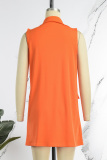 Tangerine Casual Solid Patchwork Buckle Turn-back Collar Sleeveless Two Pieces