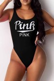 White Sexy Print Backless Letter Swimwears