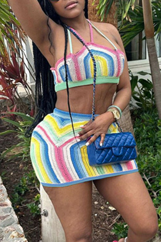 Powder Blue Sexy Patchwork Spaghetti Strap Sleeveless Two Pieces