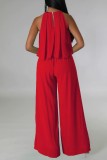 Red Casual Solid Basic O Neck Sleeveless Two Pieces