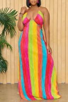 Colour Sexy Casual Print Backless Halter Long Dress Dresses