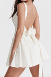 White Casual Solid Backless With Bow Square Collar Vest Dress Dresses