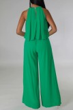 Green Casual Solid Basic O Neck Sleeveless Two Pieces