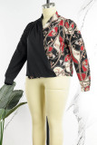 Blue Casual Daily Patchwork Print Patchwork Basic Printing Shirt Collar Plus Size