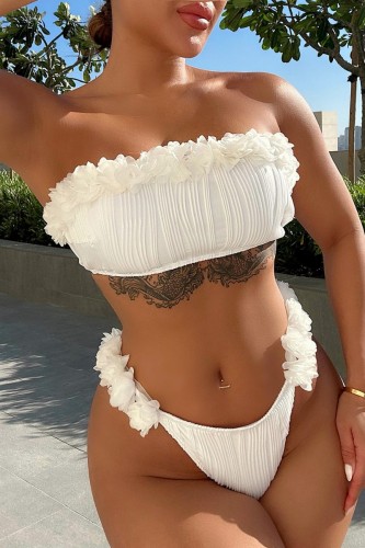 White Sexy Solid Bandage Patchwork Backless Swimwears (With Paddings)