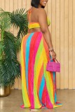 Colour Sexy Casual Print Backless Halter Long Dress Dresses