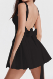 Black Casual Solid Backless With Bow Square Collar Vest Dress Dresses