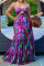 Purple Sexy Print Hollowed Out Patchwork Spaghetti Strap Sling Dress Dresses