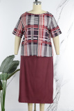 Khaki Casual Daily Print Basic Off the Shoulder Plus Size Two Pieces