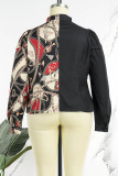 Blue Casual Daily Patchwork Print Patchwork Basic Printing Shirt Collar Plus Size