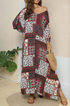 Red Casual Print Patchwork Swimwears Cover Up