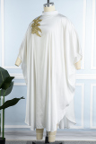 White Casual Daily Solid Appliques Beading O Neck Long Dress Dresses