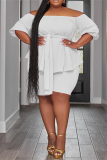 Black Plus Size Casual Simplicity Solid With Belt Solid Color Off the Shoulder Plus Size Two Pieces