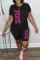 Black Casual Print Letter O Neck Short Sleeve Two Pieces