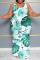 Green Casual Print Patchwork U Neck Plus Size Dresses