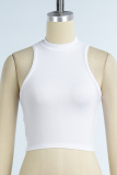 White Casual Solid Basic Half A Turtleneck Tops