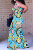Khaki Casual Street Print Spaghetti Strap Loose Jumpsuits