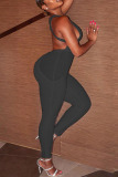 Black Sexy Solid Hollowed Out Backless Spaghetti Strap Skinny Jumpsuits