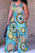 Lake Green Casual Street Print Spaghetti Strap Loose Jumpsuits