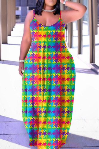 Green Sexy Casual Print Backless Spaghetti Strap Long Dress Dresses