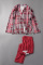 Red Casual Print Hollowed Out Patchwork Turn-back Collar Plus Size Two Pieces