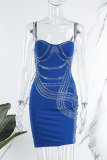 Blue Sexy Hot Drilling Hot Drill Spaghetti Strap Sling Dress Dresses