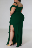 Green Sexy Elegant Solid Patchwork Flounce Slit Spaghetti Strap Irregular Dress Plus Size Dresses