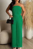 Green Sexy Solid Patchwork Fold Strapless Straight Jumpsuits