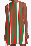 Red Green Casual Print Patchwork O Neck A Line Dresses