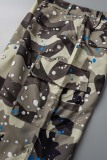 Army Green Casual Street Print Patchwork Straight High Waist Straight Full Print Bottoms