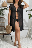 Black Sexy Solid Hollowed Out Patchwork Swimwears Cover Up