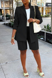 Black Casual Solid Basic Two Lapel Long Sleeve Two Pieces