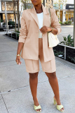 Apricot Casual Solid Basic Two Lapel Long Sleeve Two Pieces