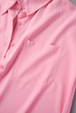 Pink Casual Solid Patchwork Shirt Collar Tops