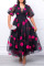 Black Elegant Print Patchwork V Neck A Line Dresses