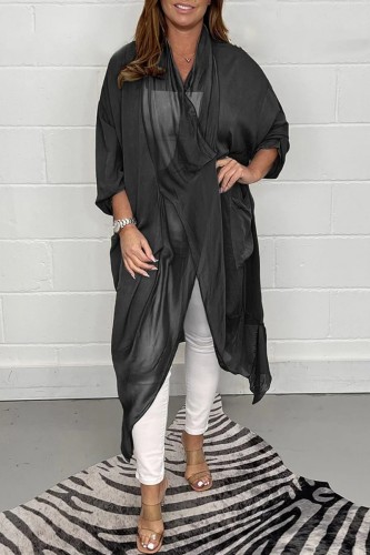 Black Casual Solid Asymmetrical V Neck Tops