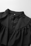 Black College Solid Patchwork Buckle Flounce A Line Dresses