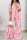 Pink Casual Daily Floral Bandage Patchwork Printing Stringy Selvedge Smocking V Neck Half Sleeve Two Pieces