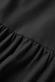 Black College Solid Patchwork Buckle Flounce A Line Dresses