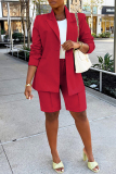 Red Casual Solid Basic Two Lapel Long Sleeve Two Pieces