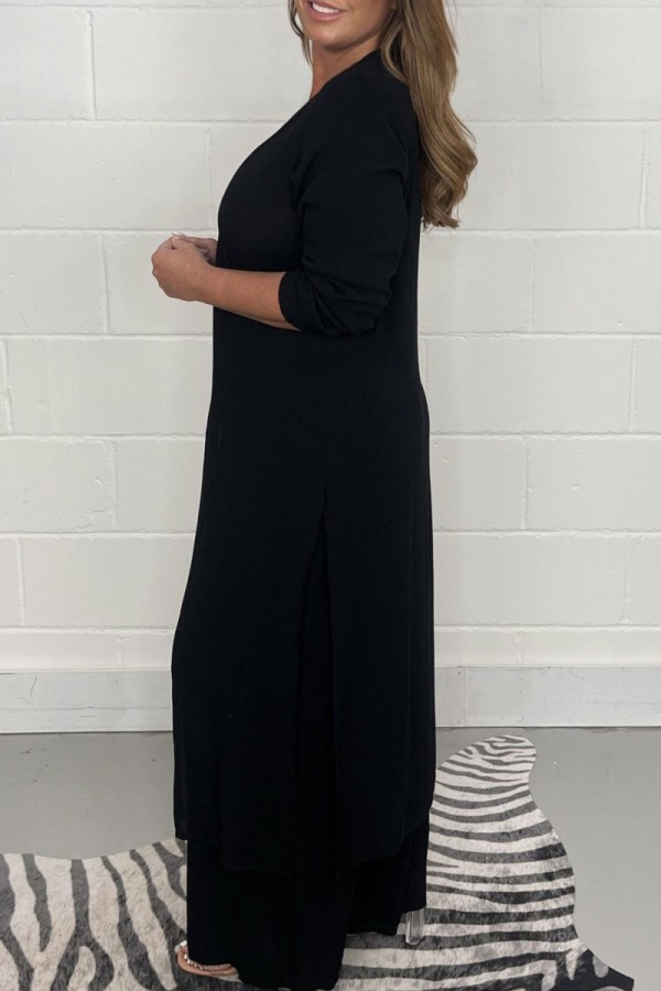 Casual Solid With Belt V Neck Long Sleeve Two Pieces(3 Colors)