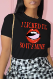 White Street Daily Lips Printed Patchwork Letter O Neck T-Shirts