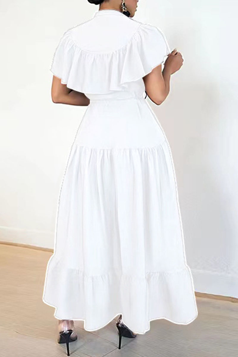 Casual Street Solid Buckle Flounce POLO collar A Line Dresses(4 Colors)