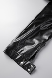 Black Street Solid Patchwork Pocket Regular High Waist Straight Solid Color Bottoms